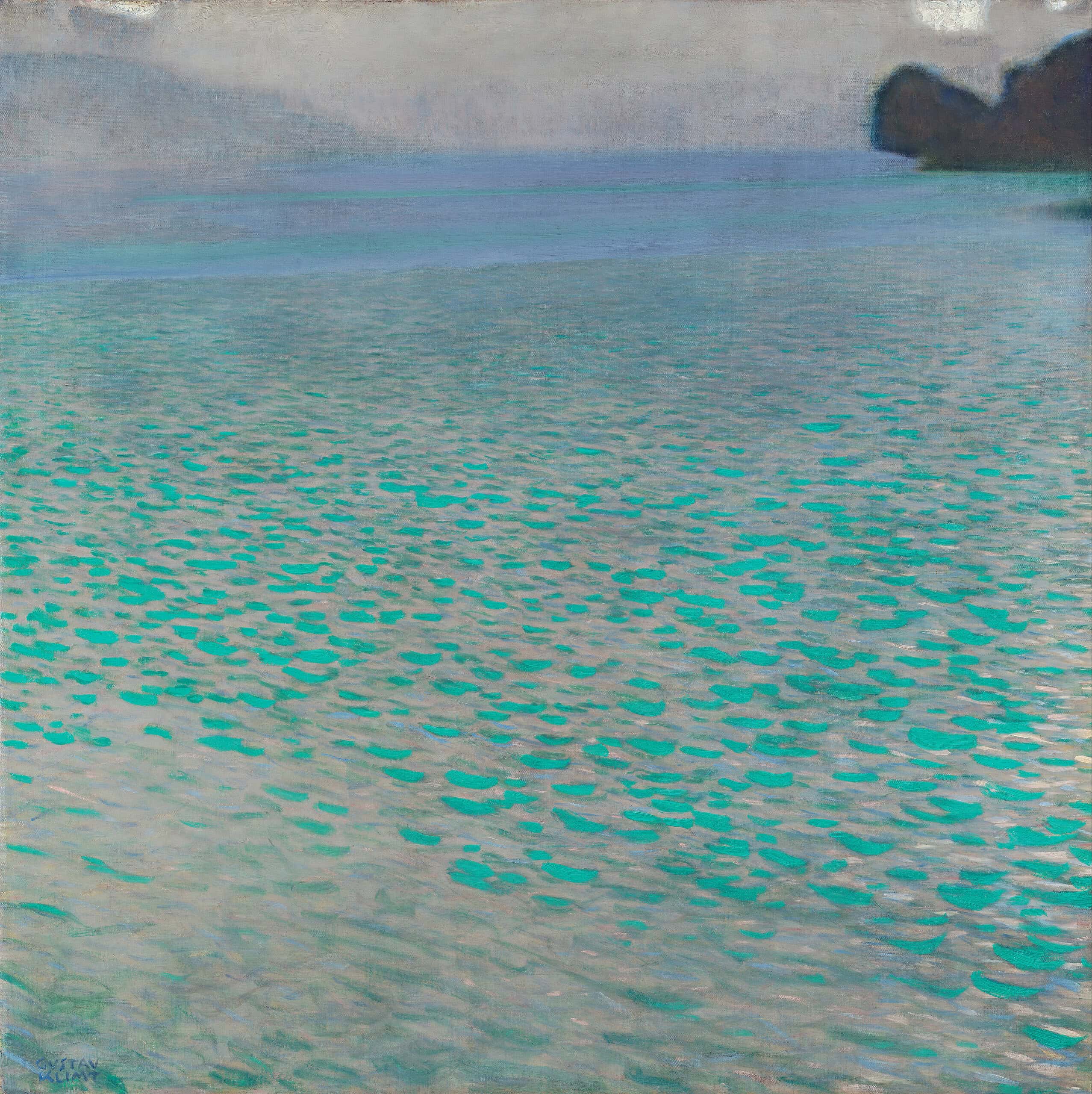 Lake Attersee by Gustav Klimt shimmering pointillist landscape