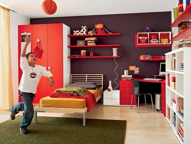 Modern-child-room-interior-with-red-desk