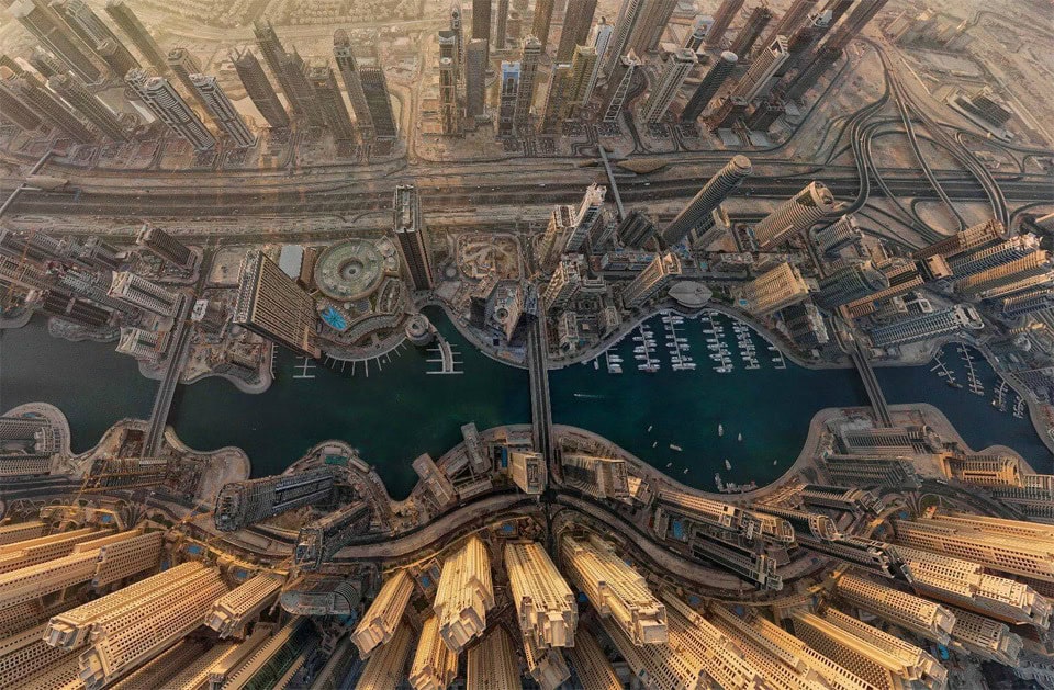 Stunning view of Dubai downtown from above Photo by: airpano.com https://www.airpano.com/