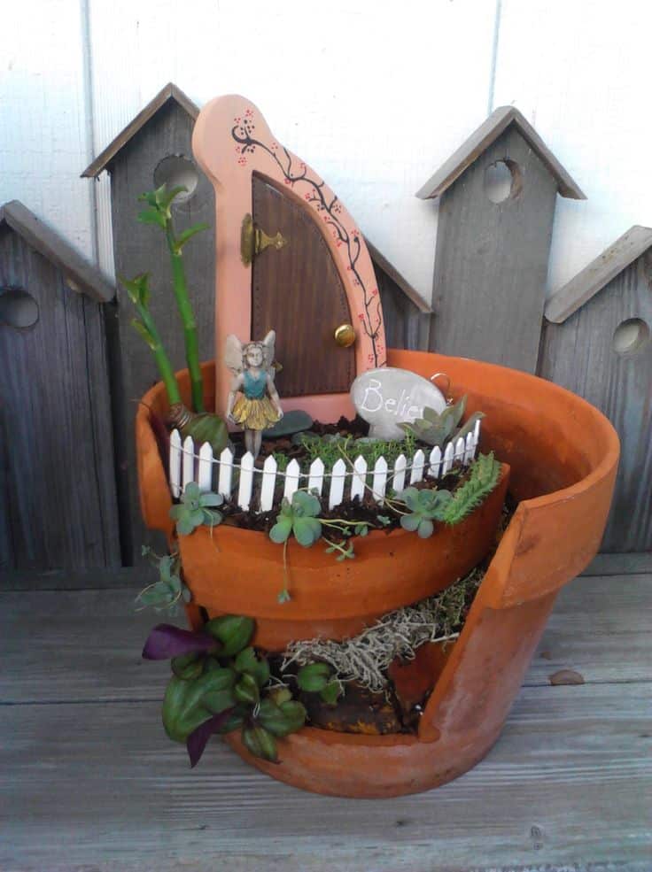 The Most Creative Ideas to Make Fairy Mini Garden from Broken Pots 11