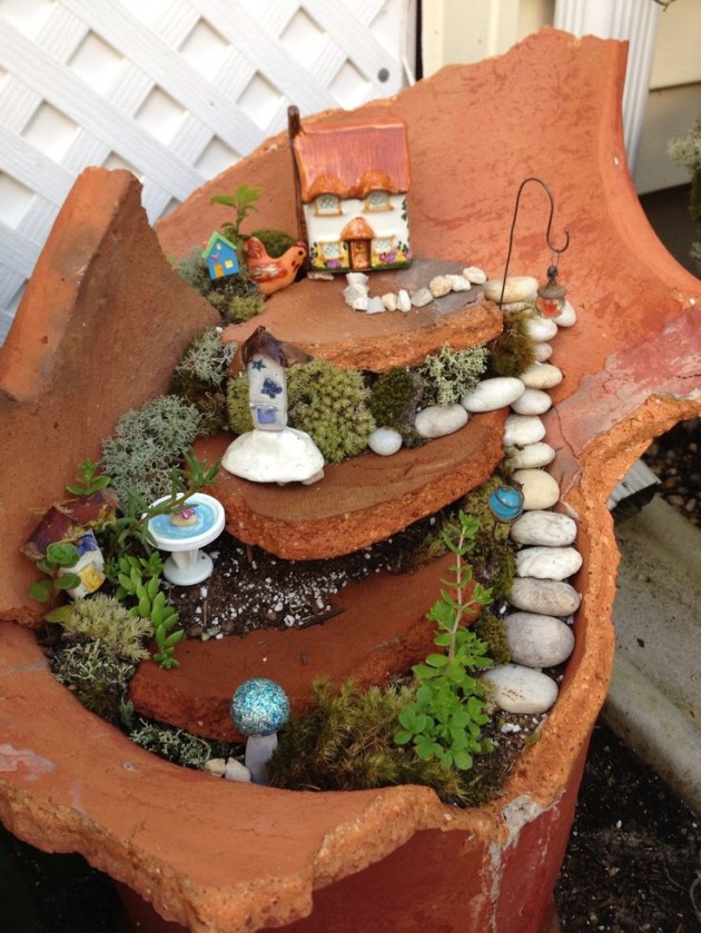 fairy garden broken pot pots diy mini miniature gardens creative clay house houses most accessories gnome made fairies flower bird