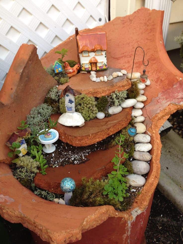 The Most Creative Ideas to Make Fairy Mini Garden from Broken Pots 4