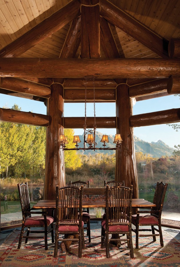 log dining room rustic cabin cozy jackson hole designs handcrafted homes precisioncraft warm interior timber rooms kitchens living mountain cabins