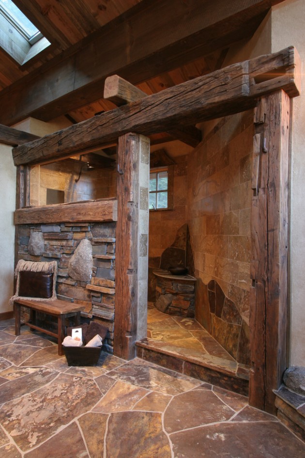 16 Homely Rustic Bathroom Ideas To Warm, Log Cabin Bathrooms Designs