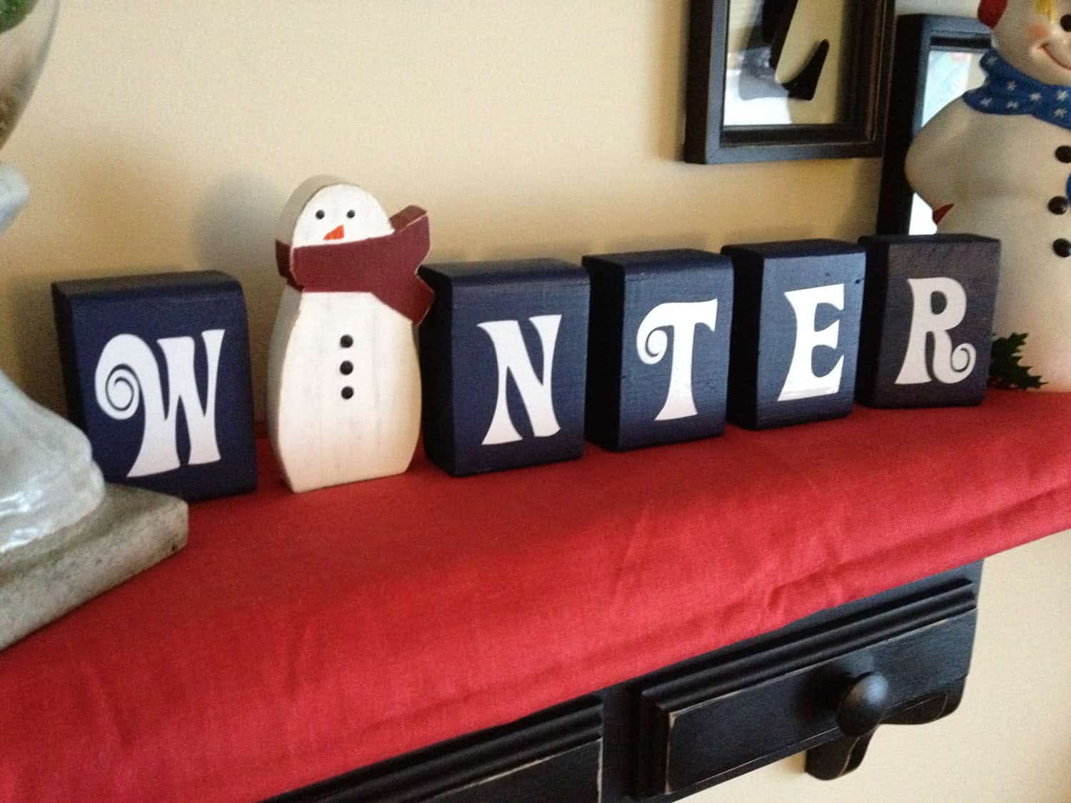 Winter Blocks with snowman Christmas decoration Source