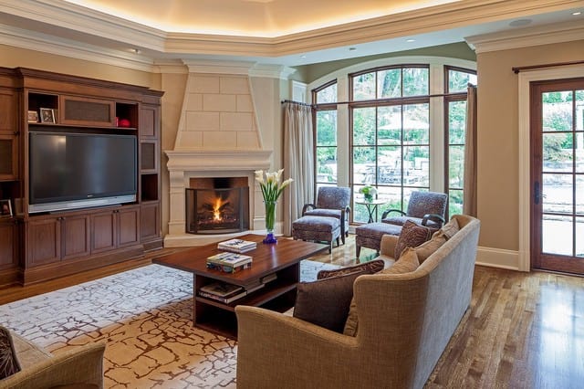 17 Ravishing Living Room Designs With Corner Fireplace 17