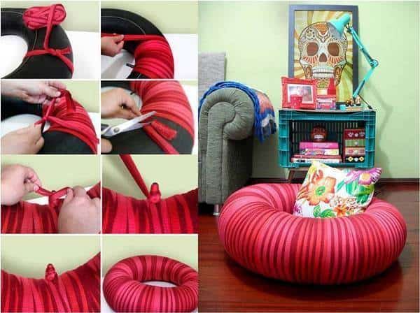 Make a pouf chair from an old tire 3