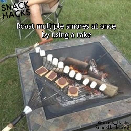 Roast multiple smores at once by using a rake 5