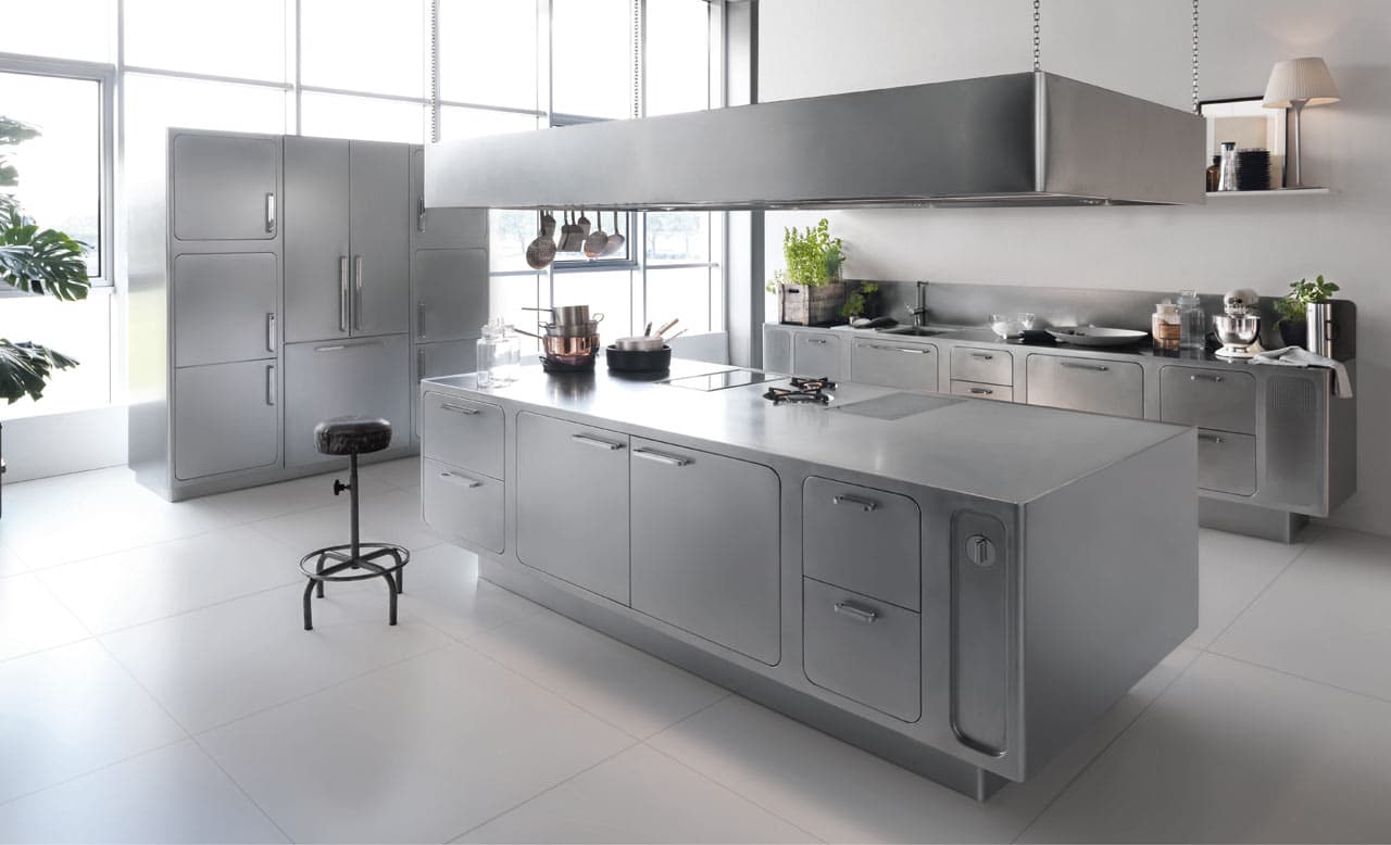 light colored kitchen with stainless steel