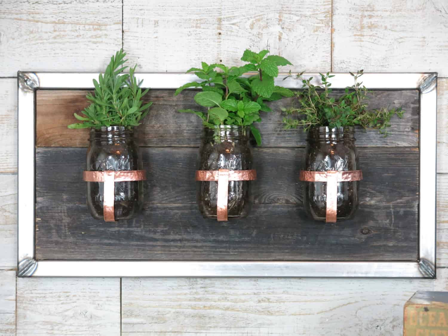 Industrial Steel Framed Mason Jar Planter with Hand Hammered Copper Banding Source
