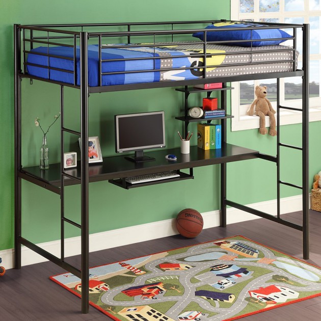 kid bunk bed with desk underneath