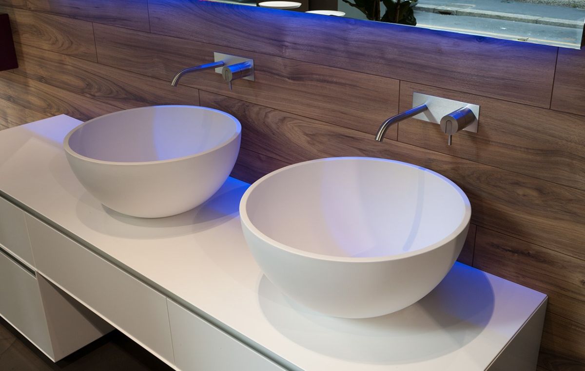 a bowl on a bathroom sink