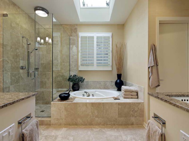 Luxury master bath with skylight over bath tub