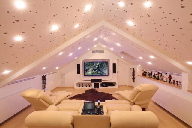 Wonderland Room For The Whole Family- 18 Marvelous Attic Home Cinema Designs 11
