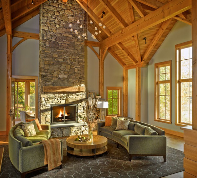 19 Stunning Rustic Living Rooms With Charming Stone Fireplace