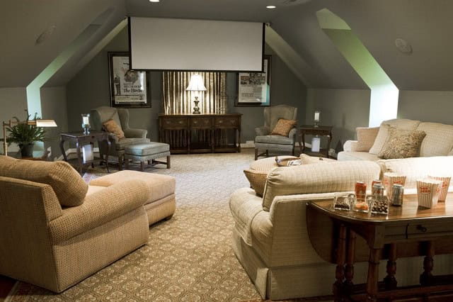 Wonderland Room For The Whole Family- 18 Marvelous Attic Home Cinema Designs 14