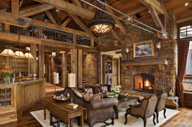 19 Stunning Rustic Living Rooms With Charming Stone Fireplace