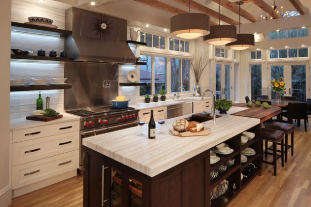 18 Practical Kitchen Island Designs With Open Shelving