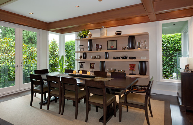 open shelving in dining room