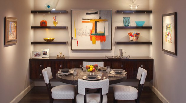 18 Imposant Dining Room Designs With Shelves On The Walls