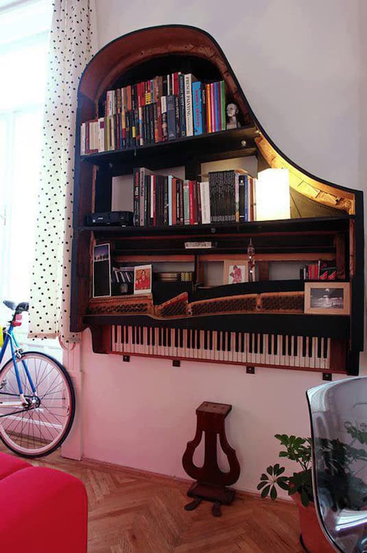 Piano bookshelf Source