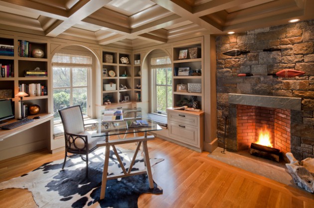 18 Irreplaceable Home Office Ideas With Beautiful Fireplace