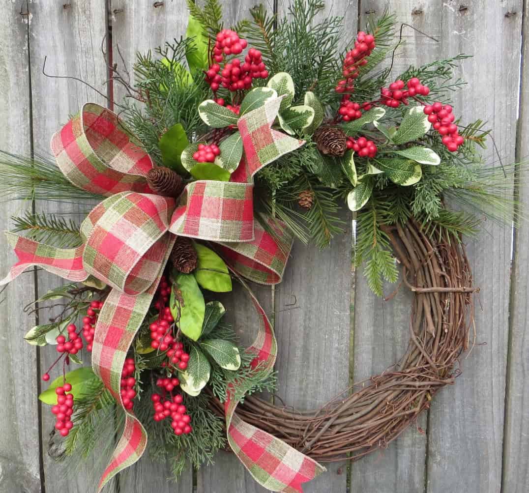 Grapevine Berry Wreath with Rustic Plaid Buy it on: www.etsy.com