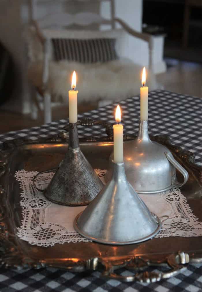 Vintage Funnels As Candle Holders 6
