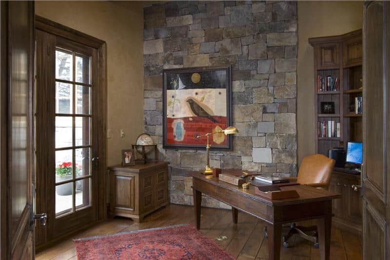 14 Charming Home Office Designs With A Stone Wall 1