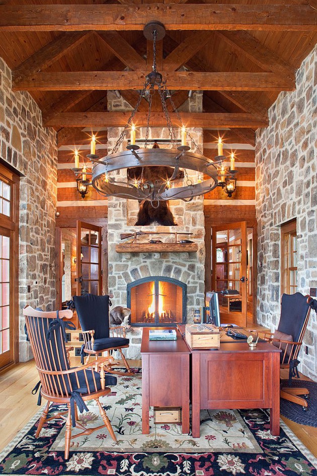 14 Charming Home Office Designs With A Stone Wall