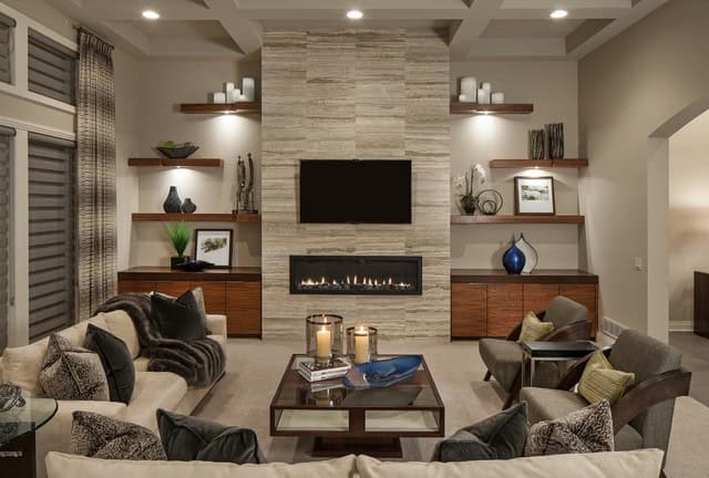 18 Lovely Living Room Designs With Wall Mounted TV 13