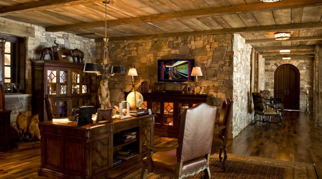 14 Charming Home Office Designs With A Stone Wall