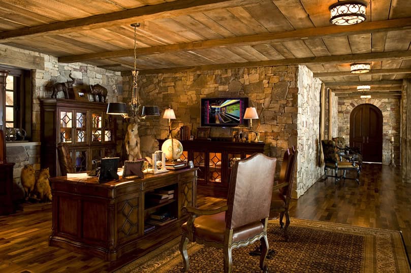14 Charming Home Office Designs With A Stone Wall 3