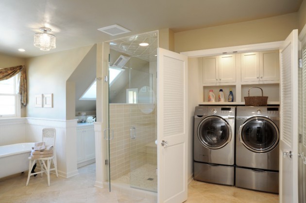 14 Multifunctional Bathroom Designs With Laundry Space