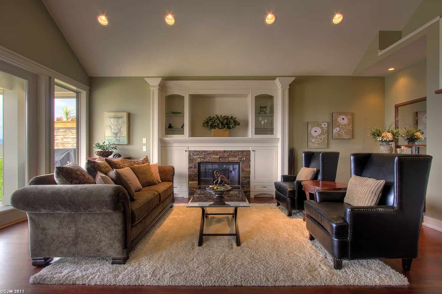 living room with large rug