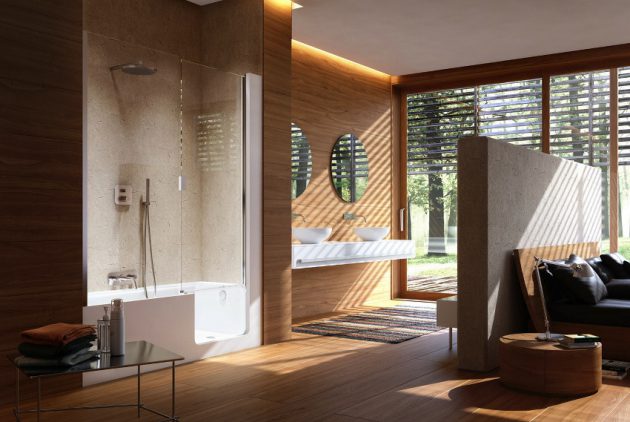 16 Marvelous Bathroom Designs With Wooden Wall That Abound With Elegance &amp; Warmth