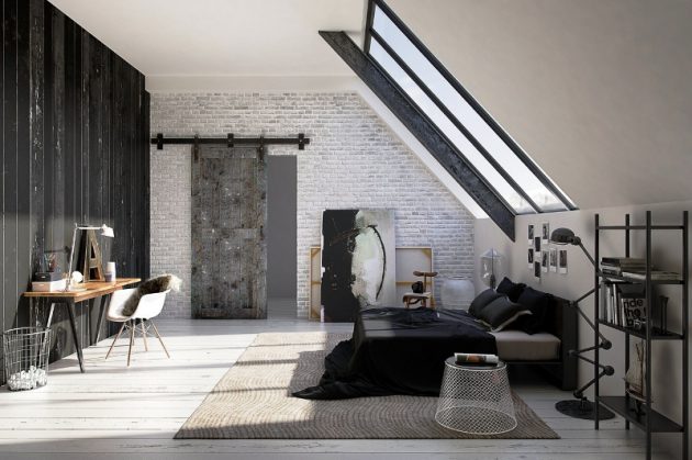 Enter Rustic In Your Bedroom: Wall Of White Bricks For Warm Ambience