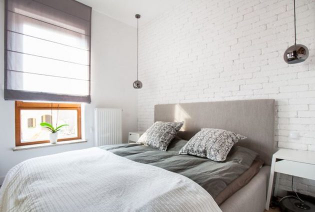 Enter Rustic In Your Bedroom: Wall Of White Bricks For Warm Ambience
