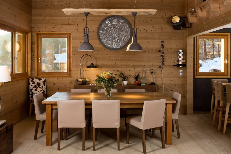 Modern Rustic Dining Room With Red