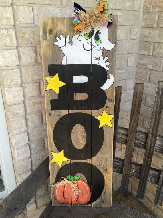 halloween sign wood decorations diy boo ghost crafts pallet signs painted fall decor reclaimed pumpkin porch fascinating truly decoration projects