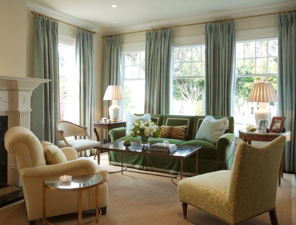 living room teal curtains traditional