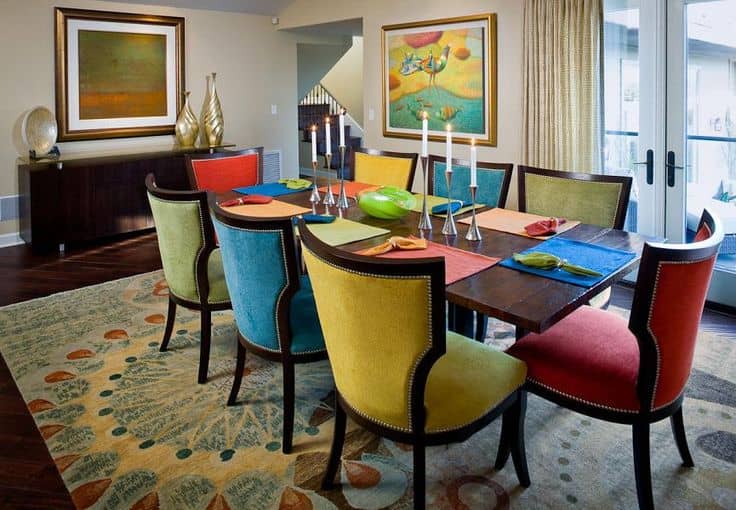 17 Creative Ways To Refresh Your Dining Room With Multicolored Chairs 8