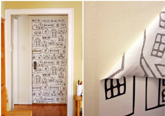 Make a canvas ’wallpaper’ for your door Source