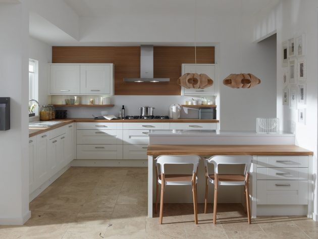 20 Irresistible White Kitchen Designs With Use Of Wood For Elegant Look