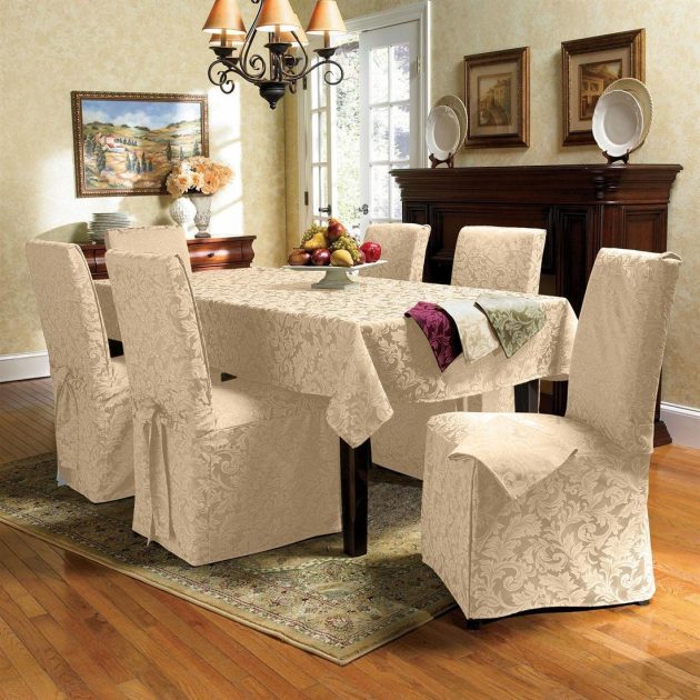 18 Lovely Chair Cover Designs To, Cloth Covered Dining Room Chairs