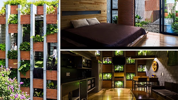 Lush green balcony vertical garden with wooden planters, modern eco-friendly design, and abundant plant life showcasing innovative architecture and sustainable urban landscaping.