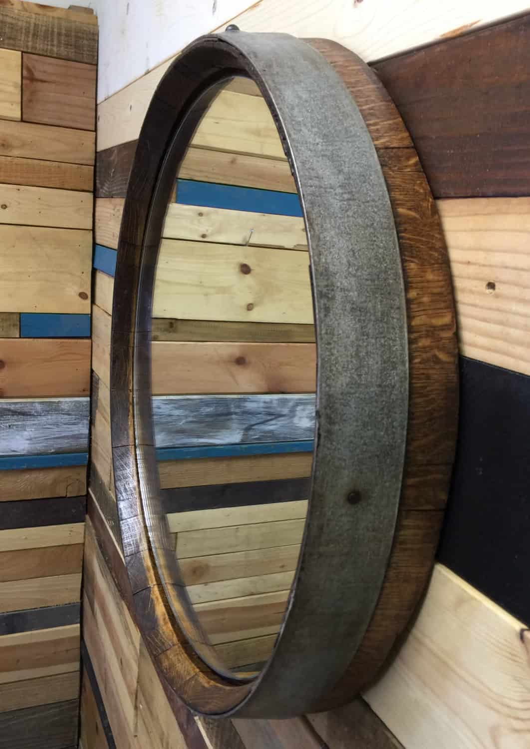 Reclaimed Wine Barrel Top Mirror Reclaimed Wine Barrel Top Mirror