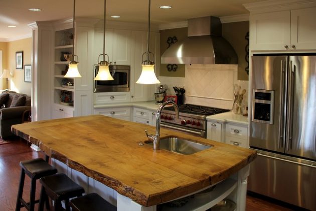 17 Charming Kitchen Countertop Designs Made Of Reclaimed Wood