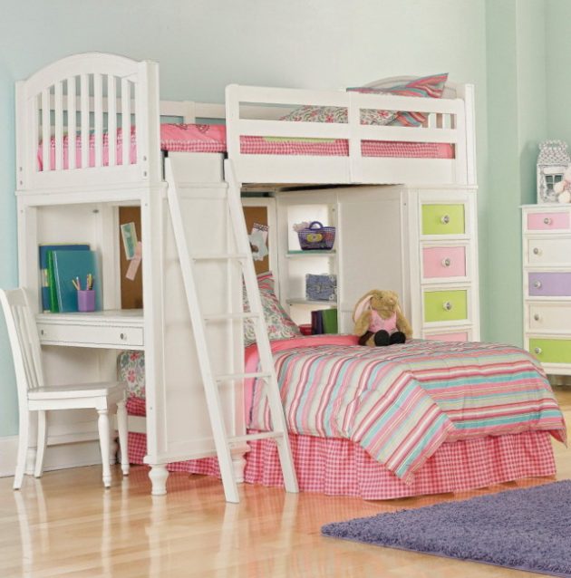 bunk bed with 2 beds and desk