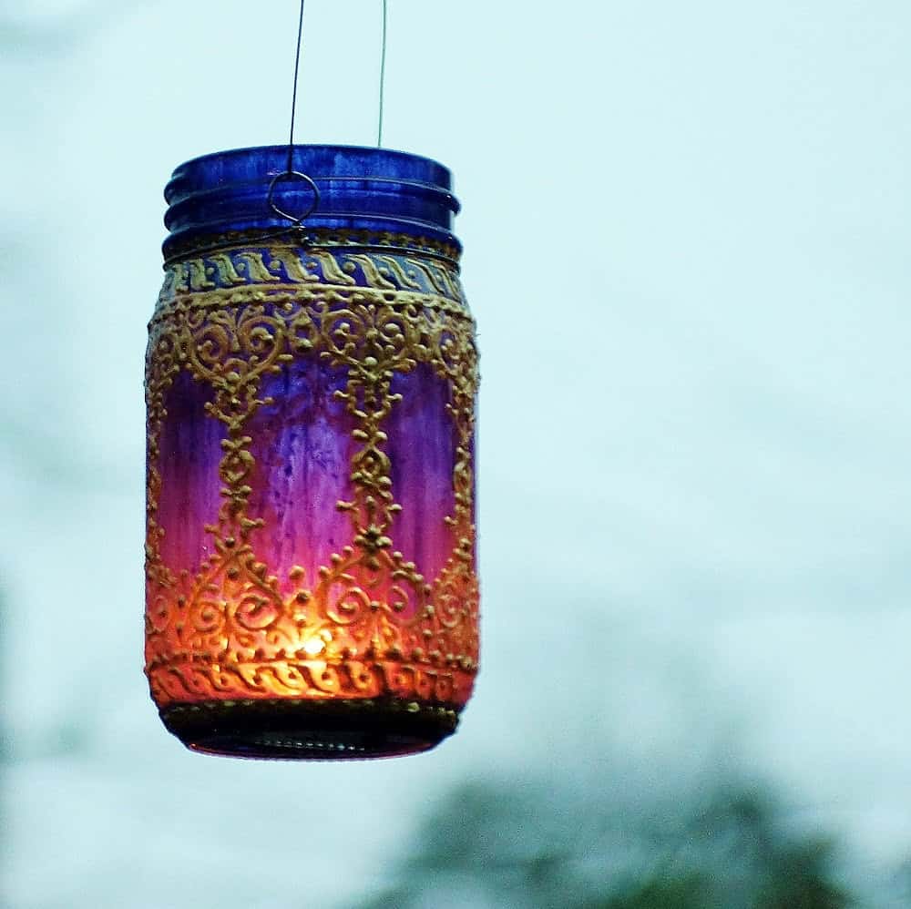 Hand Painted Eclectic Mason Jar Hanging Lantern Hand Painted Eclectic Mason Jar Hanging Lantern